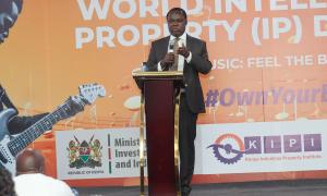 Dr. Mukhwana delivering his keynote speech during the World IP Day 2025 ceremony